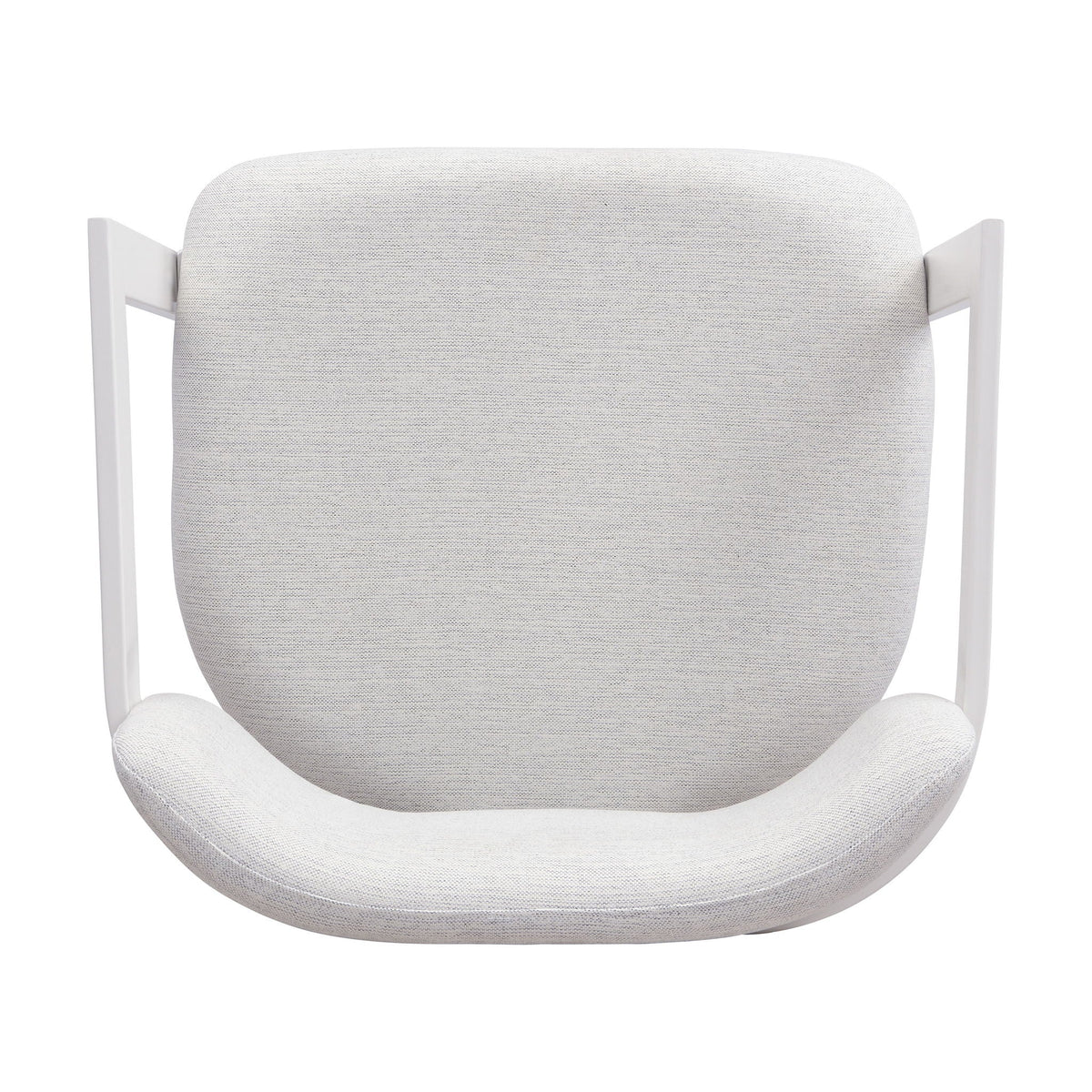 Upholstered dining armchair with soft gray fabric and white legs on Tampa Home & Garden Store