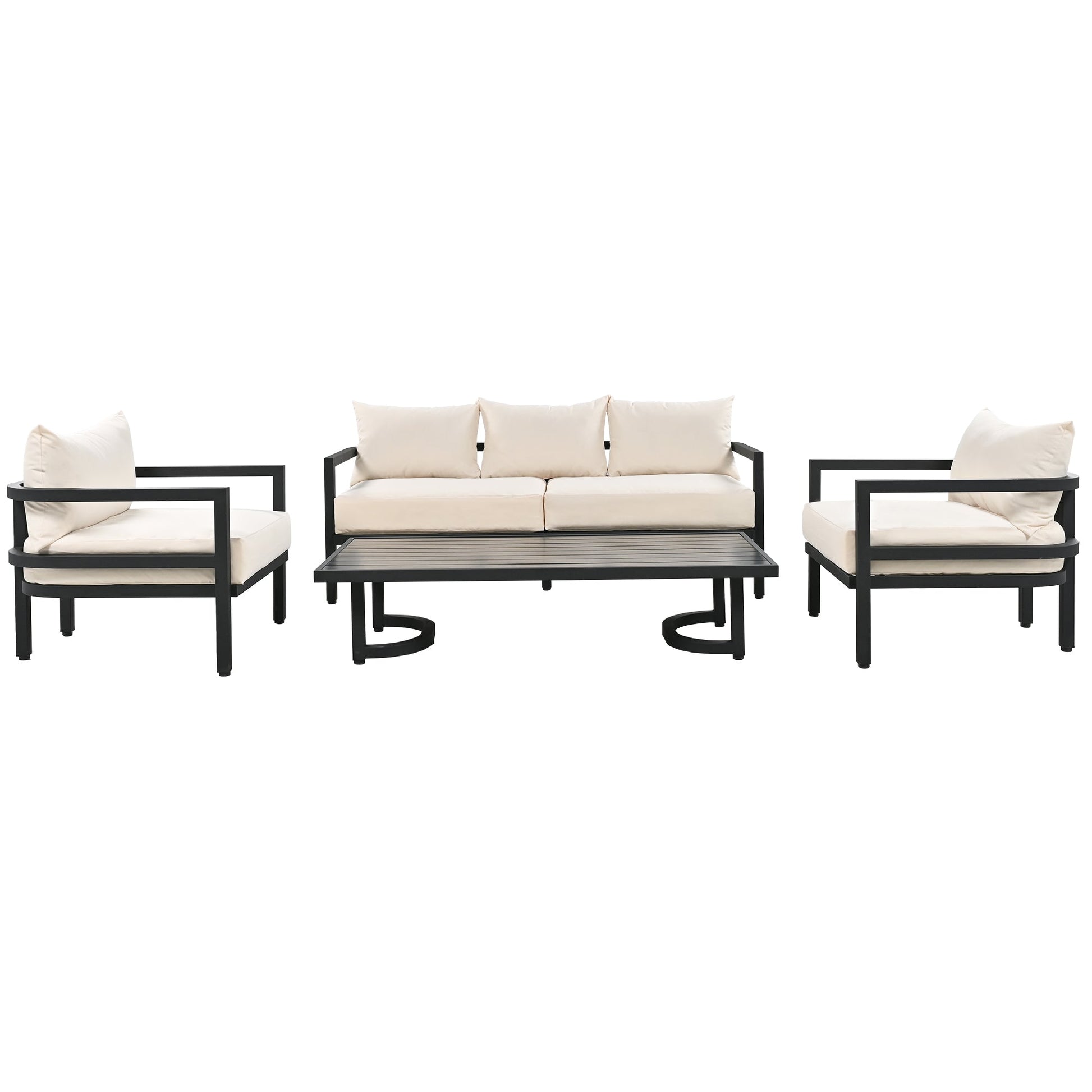 U_Style Outdoor Steel Sofa Set with Coffee Table beige cushions black metal frame on Tampa Home & Garden Store