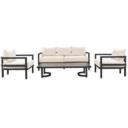 U_Style Outdoor Steel Sofa Set with Coffee Table beige cushions black metal frame on Tampa Home & Garden Store