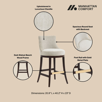 HouseOfZazla bar height barstool with backrest beige fabric dark wood frame 28-30 in on Tampa Home & Garden Store
