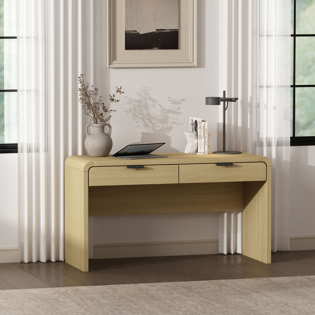Oak Office Desk with 2 Drawers in light oak finish, Grace Collection by HouseOfZazla on Tampa Home & Garden Store