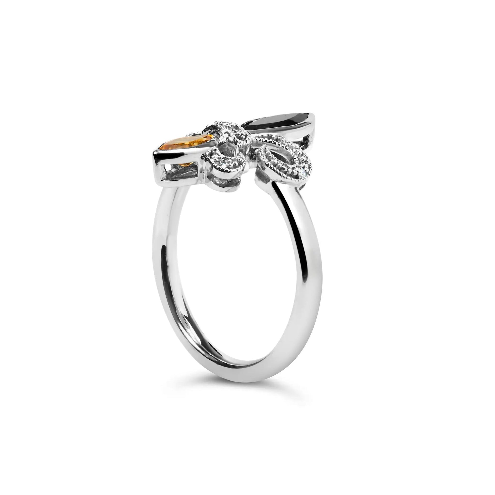 Sterling Fleur-de-Lis ring with yellow citrine marquise and black onyx, size 7 by Bids.com on Tampa Home & Garden Store
