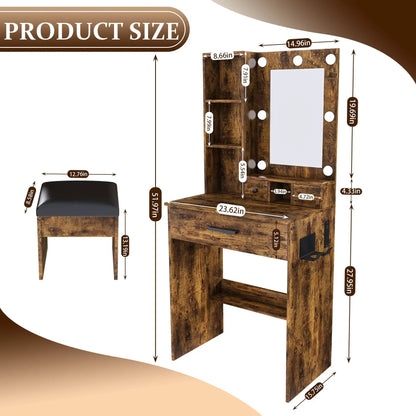 Vanity Table with Mirror and Hairdryer Holder