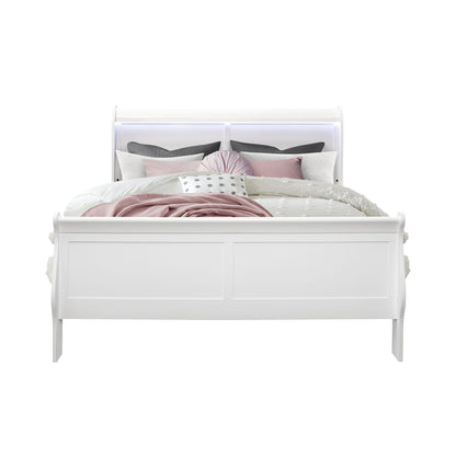 Charlston Modern Sleigh Bed with LED by HouseOfZazla, white wood bed with illuminated headboard on Tampa Home & Garden Store