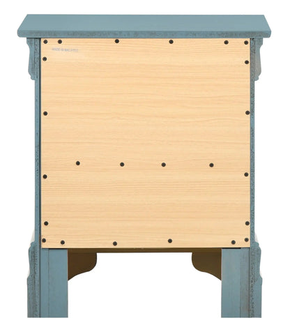 Traditional Style Design Nightstand in blue distressed frame with natural wood panels on Tampa Home & Garden Store