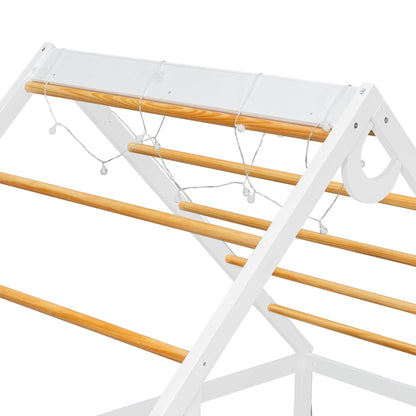Twin House Bed with Slide Playhouse Frame white with wood rails on Tampa Home & Garden Store