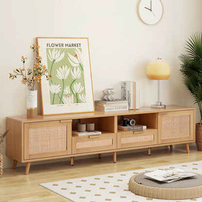Rattan and Solid Wood TV Stand With Cable