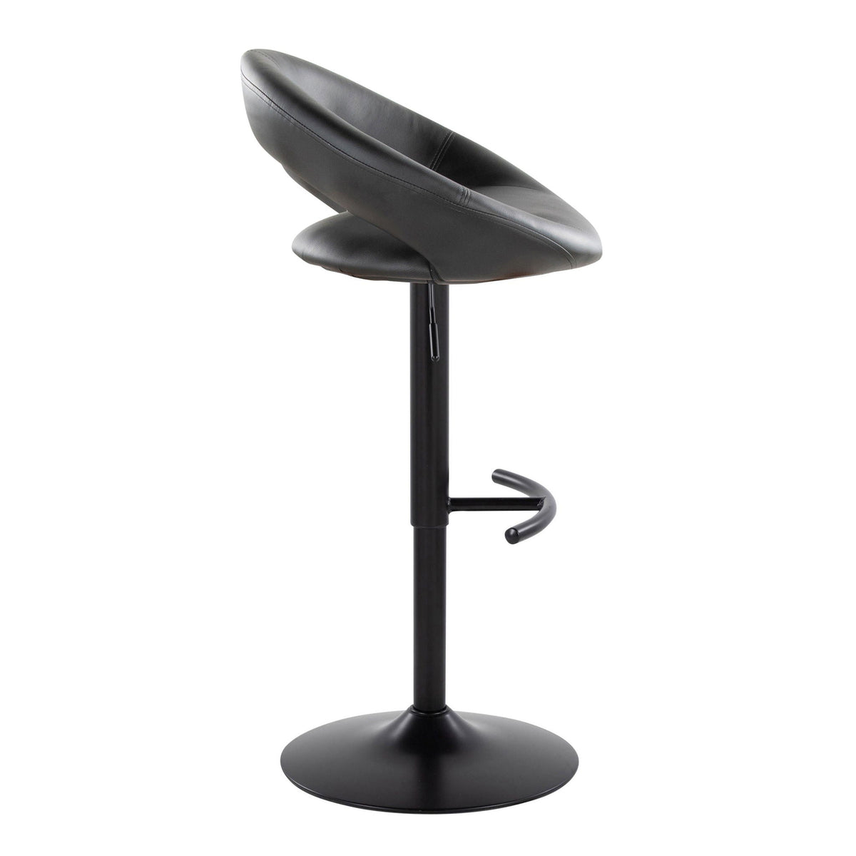 Adjustable black leather swivel barstool with rounded T-footrest and pedestal base on Tampa Home & Garden Store