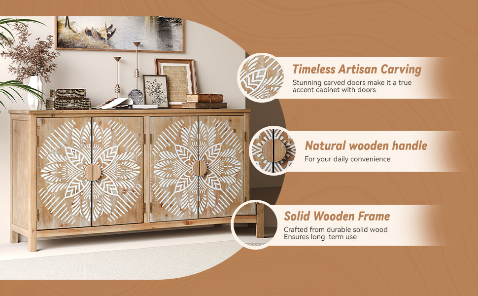 60-inch wood cabinet with 4 brown and antique white doors, solid wood frame HouseOfZazla on Tampa Home & Garden Store
