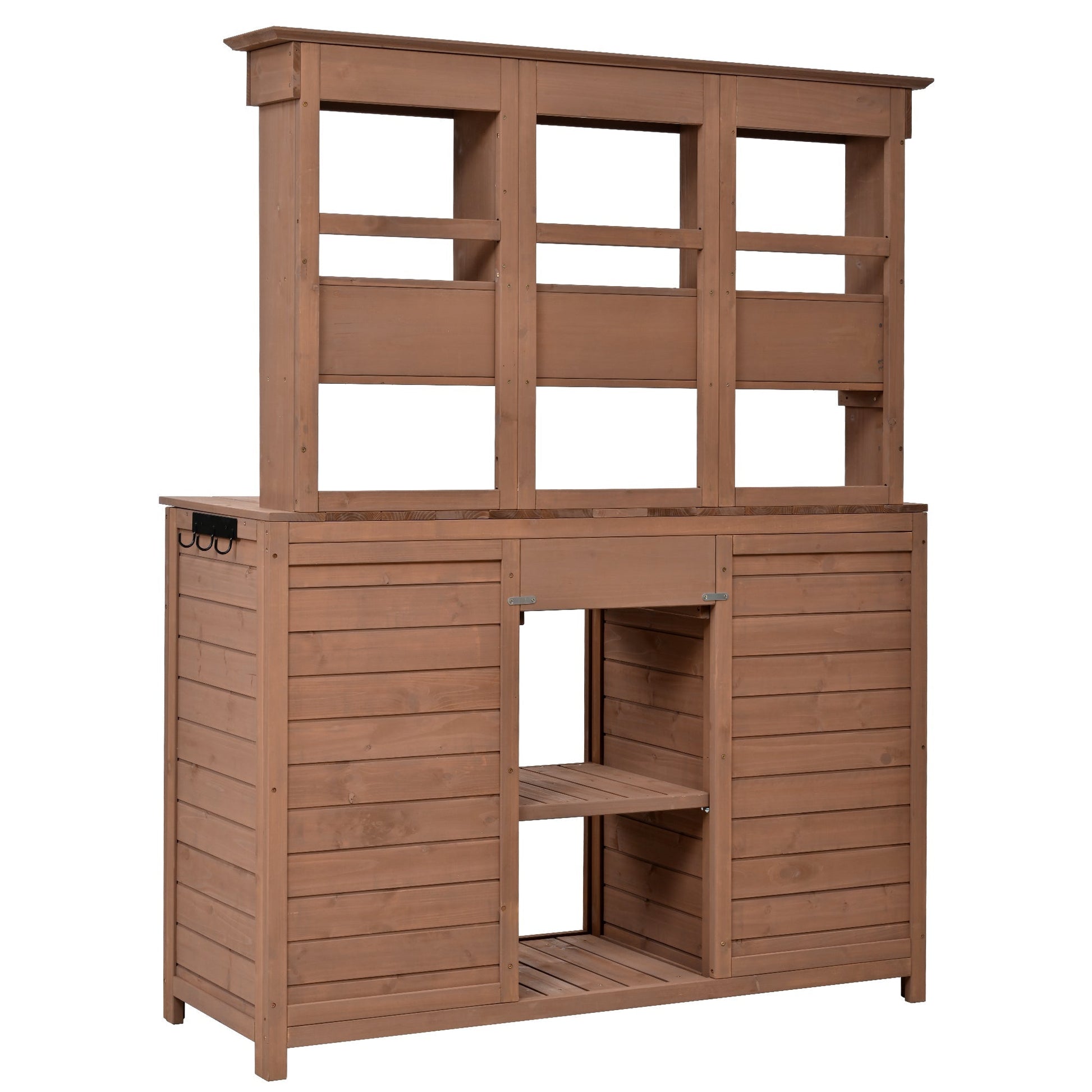 Topmax 65.7 in tall garden potting bench with hutch brown wood outdoor workstation HouseOfZazla on Tampa Home & Garden Store
