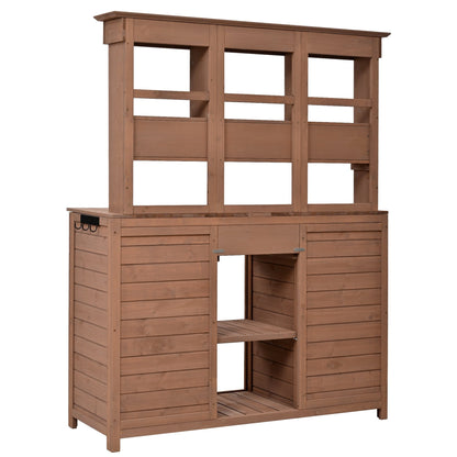 Topmax 65.7 in tall garden potting bench with hutch brown wood outdoor workstation HouseOfZazla on Tampa Home & Garden Store