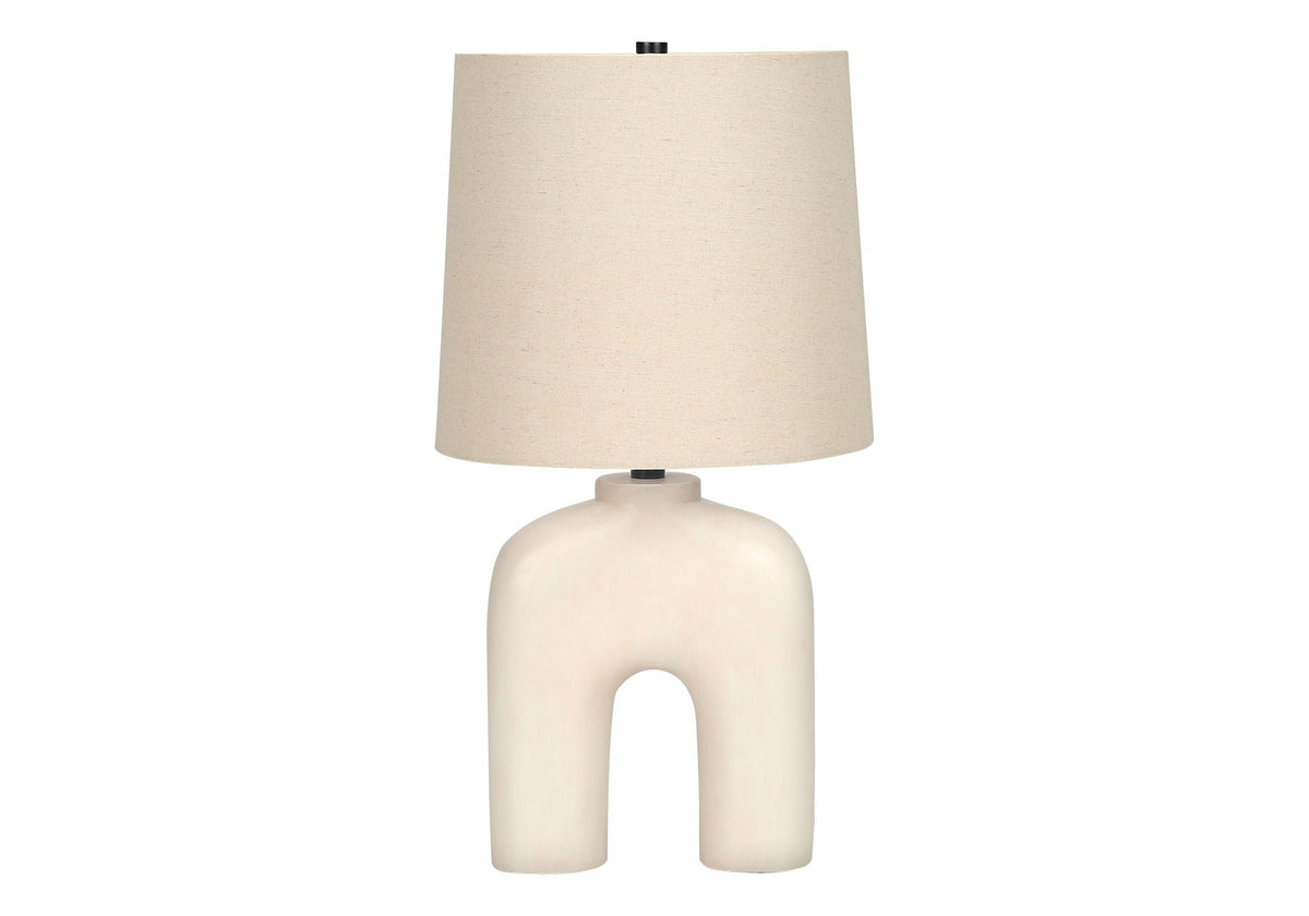 Table lamp with cream resin base and beige linen shade by HouseOfZazla on Tampa Home & Garden Store