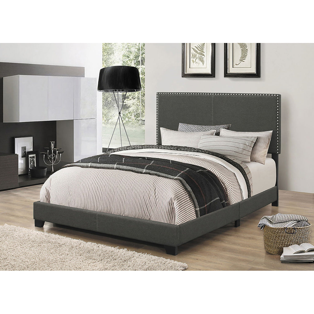 Queen Bed With Nailhead Trim - Charcoal upholstered bed by HouseOfZazla on Tampa Home & Garden Store