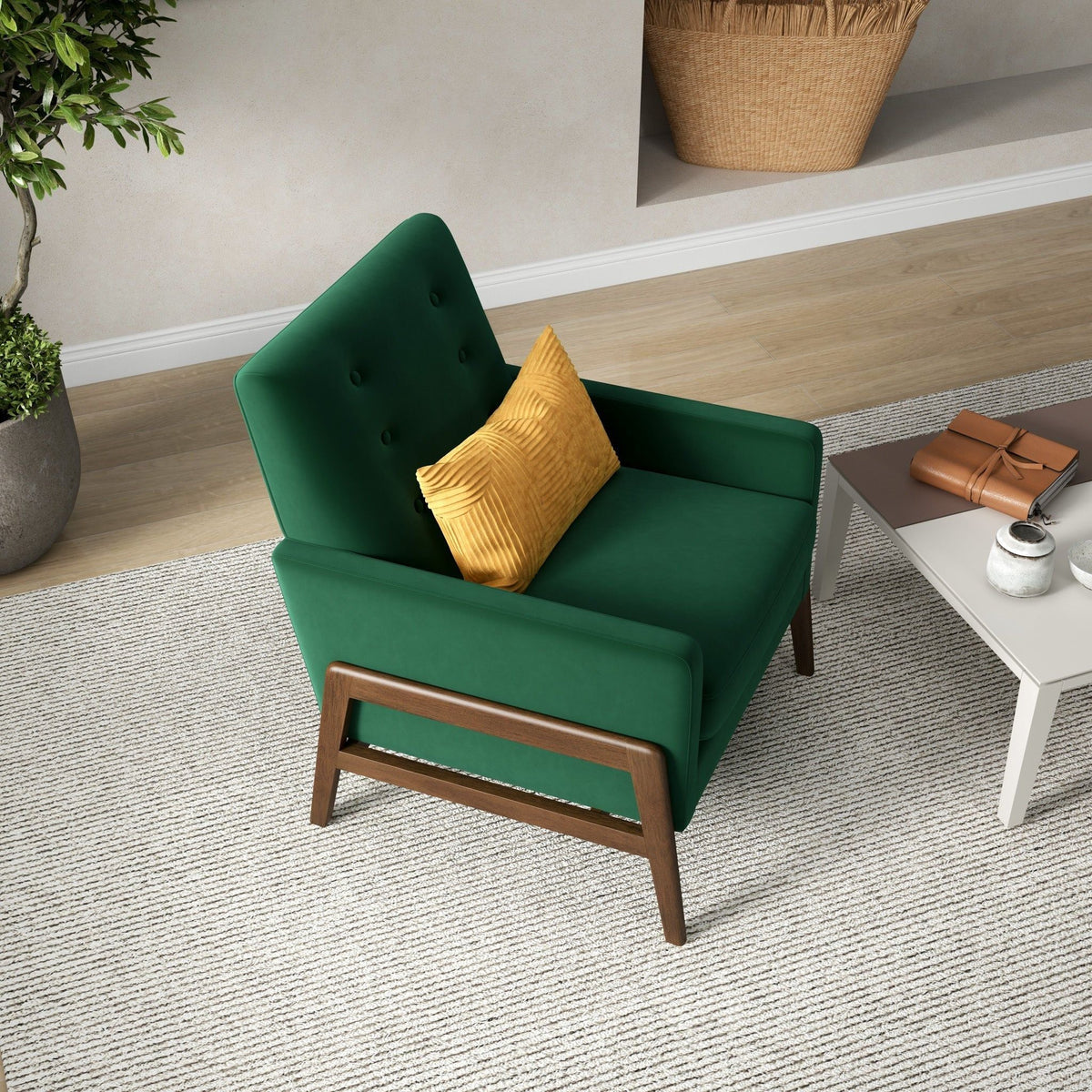 Cole Solid Wood Lounge Chair green upholstered armchair with wooden legs HouseOfZazla on Tampa Home & Garden Store