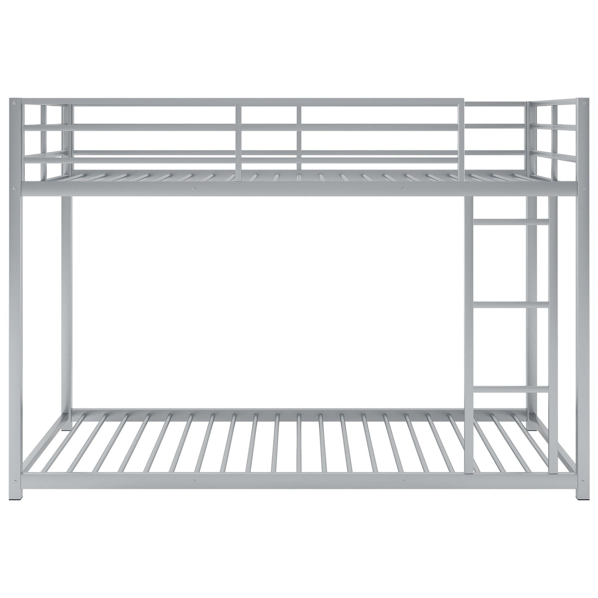 Metal bunk bed frame, low profile with guard rails on top bunk and side ladder, gray finish on Tampa Home & Garden Store