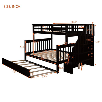 Bunk Bed with Twin Size Trundle and Guard Rail