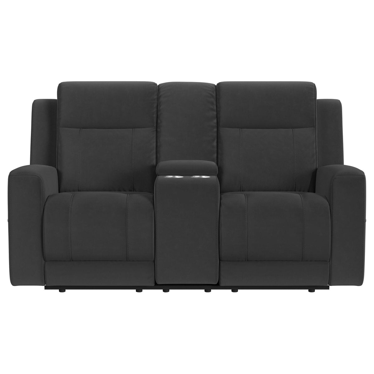 Slater 2-piece reclining sofa set manual recline black faux leather center console HouseOfZazla on Tampa Home & Garden Store