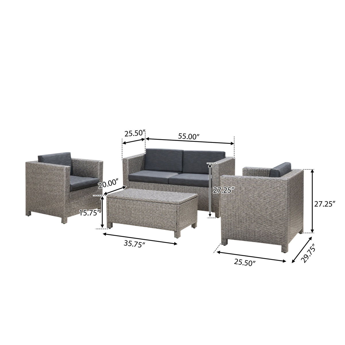 Puerta 4-Piece Outdoor Furniture Set HouseOfZazla in gray wicker; includes 2 chairs on Tampa Home & Garden Store