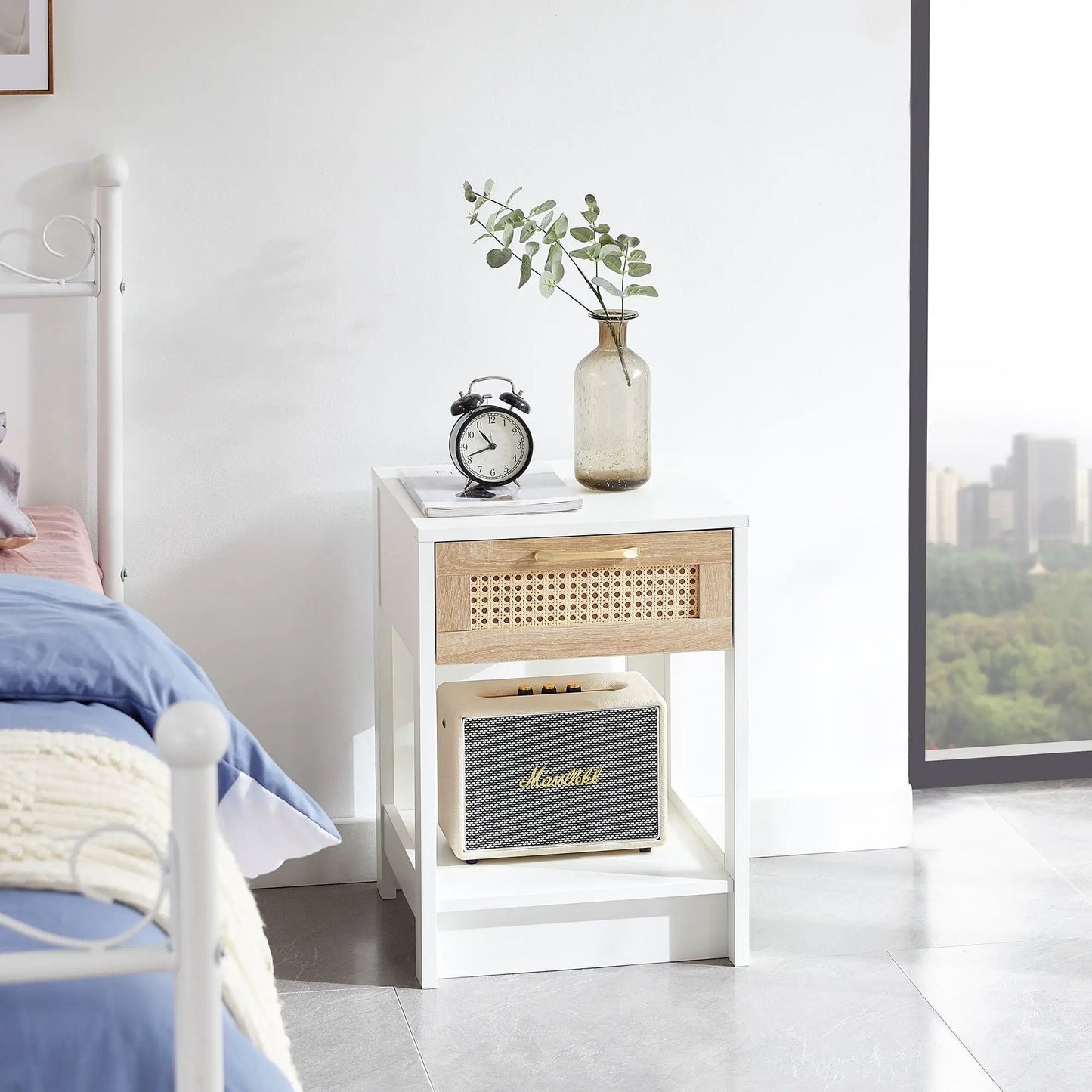 Rattan End Table With Drawer and Nightstand