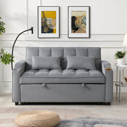 Modern velvet sleeper loveseat by HouseOfZazla, gray futon couch with pullout bed on Tampa Home & Garden Store
