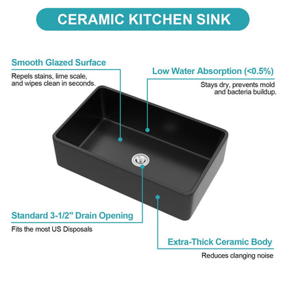Undermount ceramic kitchen sink by HouseOfZazla with black glaze and thick ceramic body on Tampa Home & Garden Store