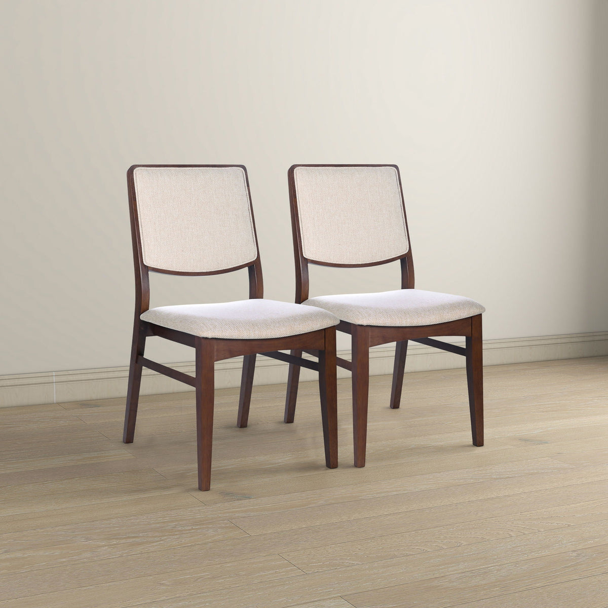 Skylar beige linen dining chairs set of 2 with padded seats and dark wood legs HouseOfZazla on Tampa Home & Garden Store