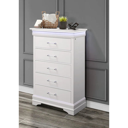 Charlston Chest With LED accent by Unique Piece Furniture, white tall storage chest with LED glow on Tampa Home & Garden Store