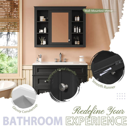 Unique Piece Furniture wall-mounted vanity with mirror cabinet, 2 soft-close doors, 4 drawers on Tampa Home & Garden Store