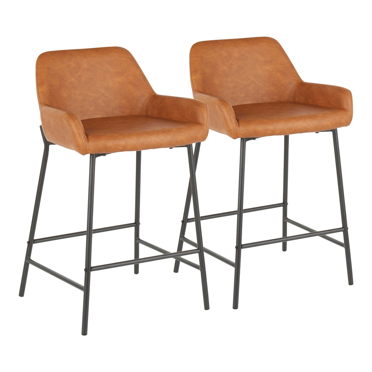Counter stool set tan leather upholstered seats with black metal legs, pair by HouseOfZazla on Tampa Home & Garden Store
