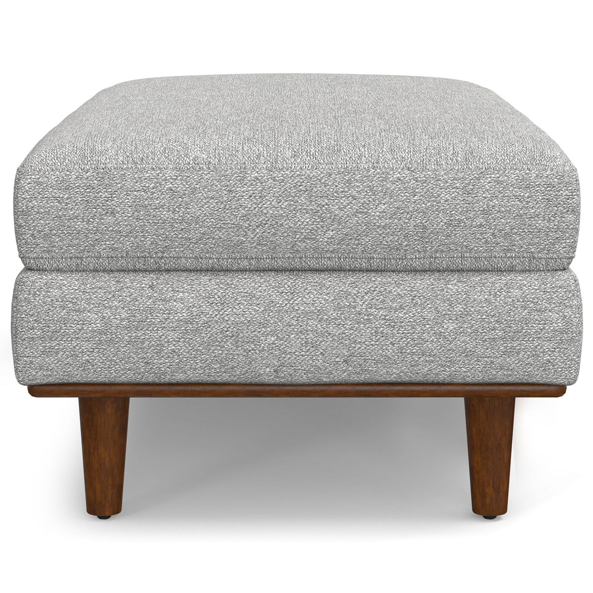 HouseOfZazla Morrison upholstered ottoman in gray textured fabric with wooden legs on Tampa Home & Garden Store