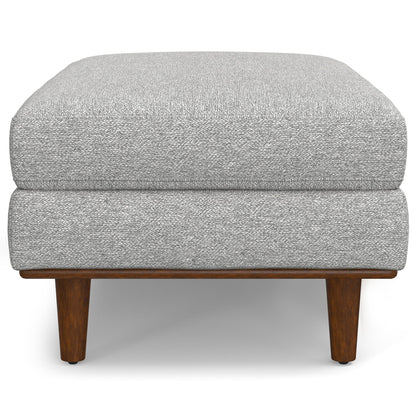 HouseOfZazla Morrison upholstered ottoman in gray textured fabric with wooden legs on Tampa Home & Garden Store