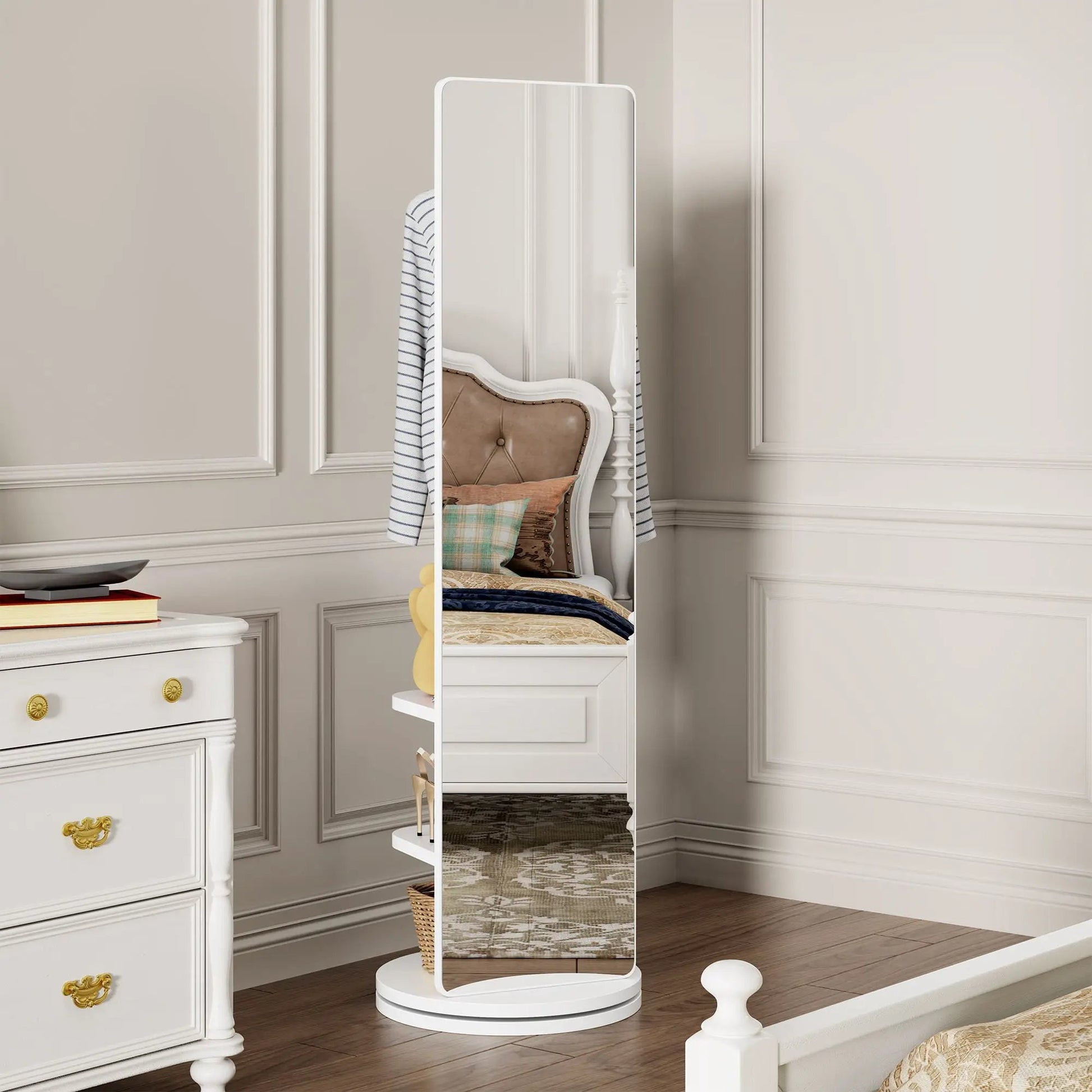 3 In 1 Full Length Clothing Mirror with built-in storage, white frame by Unique Piece Furniture on Tampa Home & Garden Store
