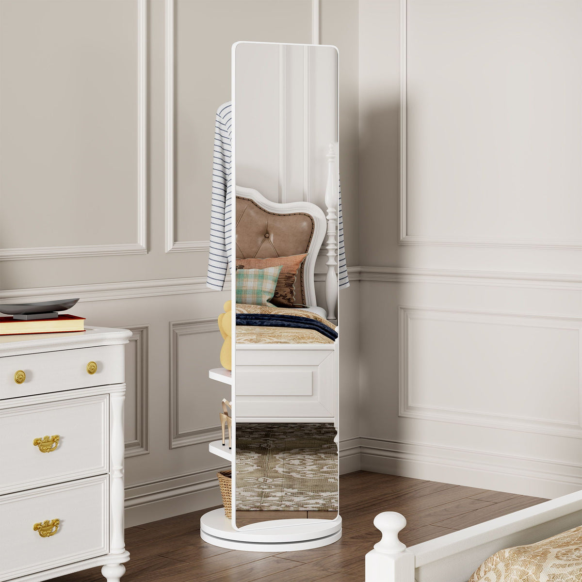 3-in-1 rotating full-length clothing mirror white frame with circular base HouseOfZazla on Tampa Home & Garden Store