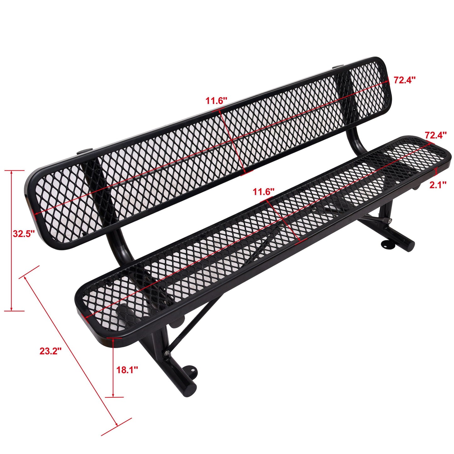 6' Outdoor Steel Bench With Backrest HouseOfZazla black powder-coated steel with mesh seating on Tampa Home & Garden Store