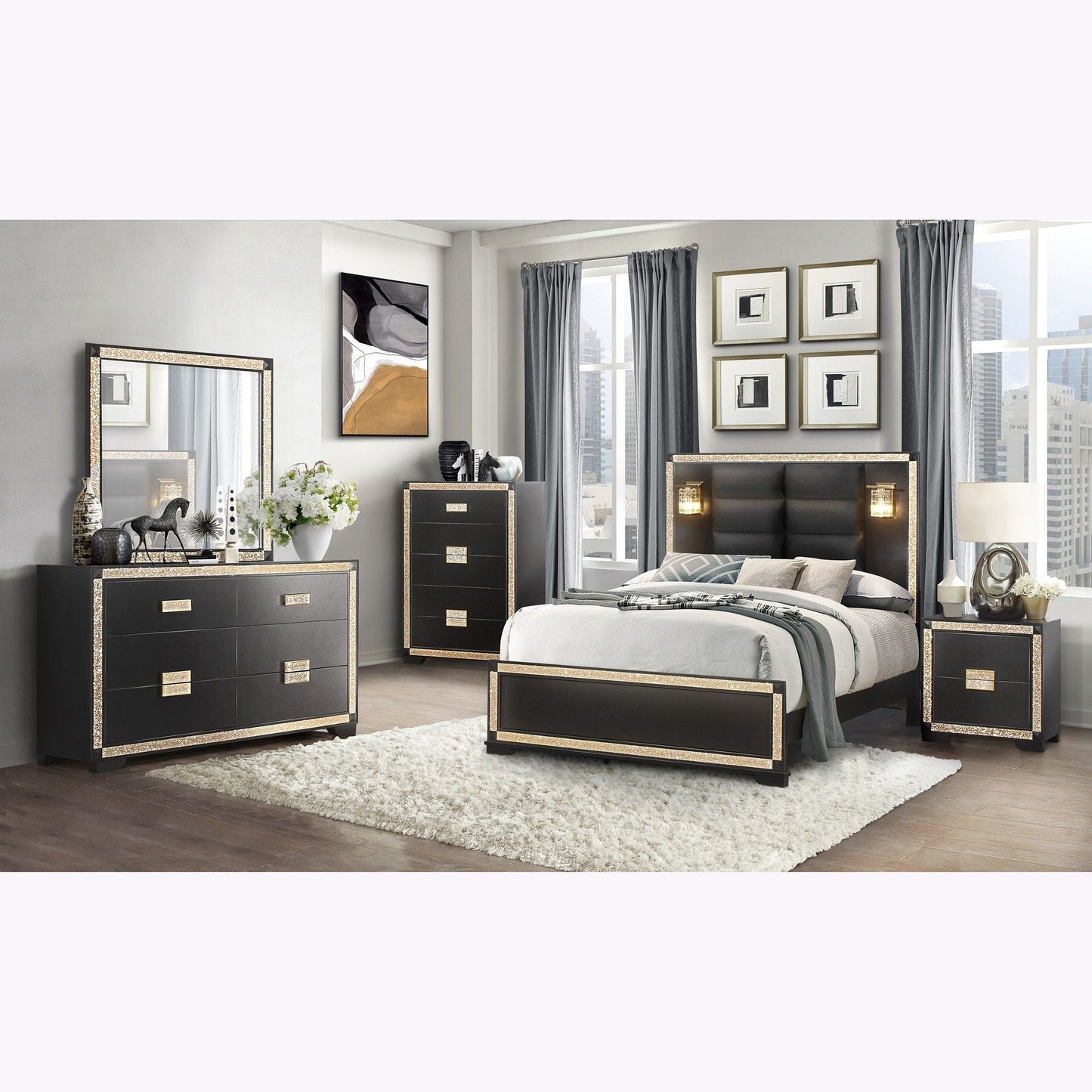 Black Nightstand with Glitter and Modern Design