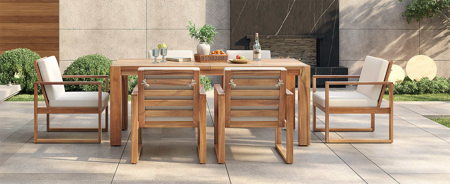 Trexm 7 Piece Acacia Patio Table and 6 Chairs Set