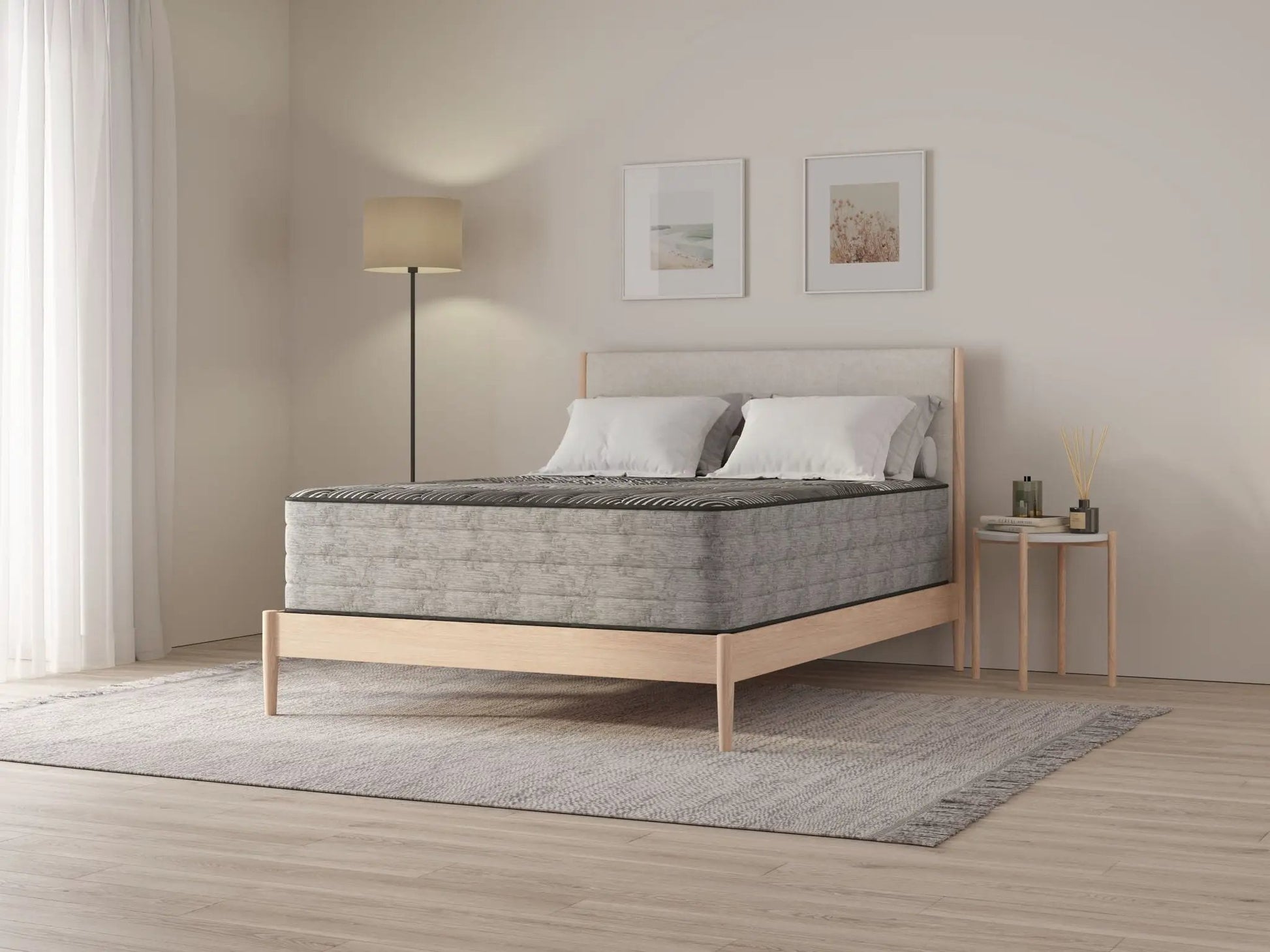 Pure Ice 14in Plush Quilted Hybrid Mattress Unique Piece Furniture gray top on wood frame on Tampa Home & Garden Store