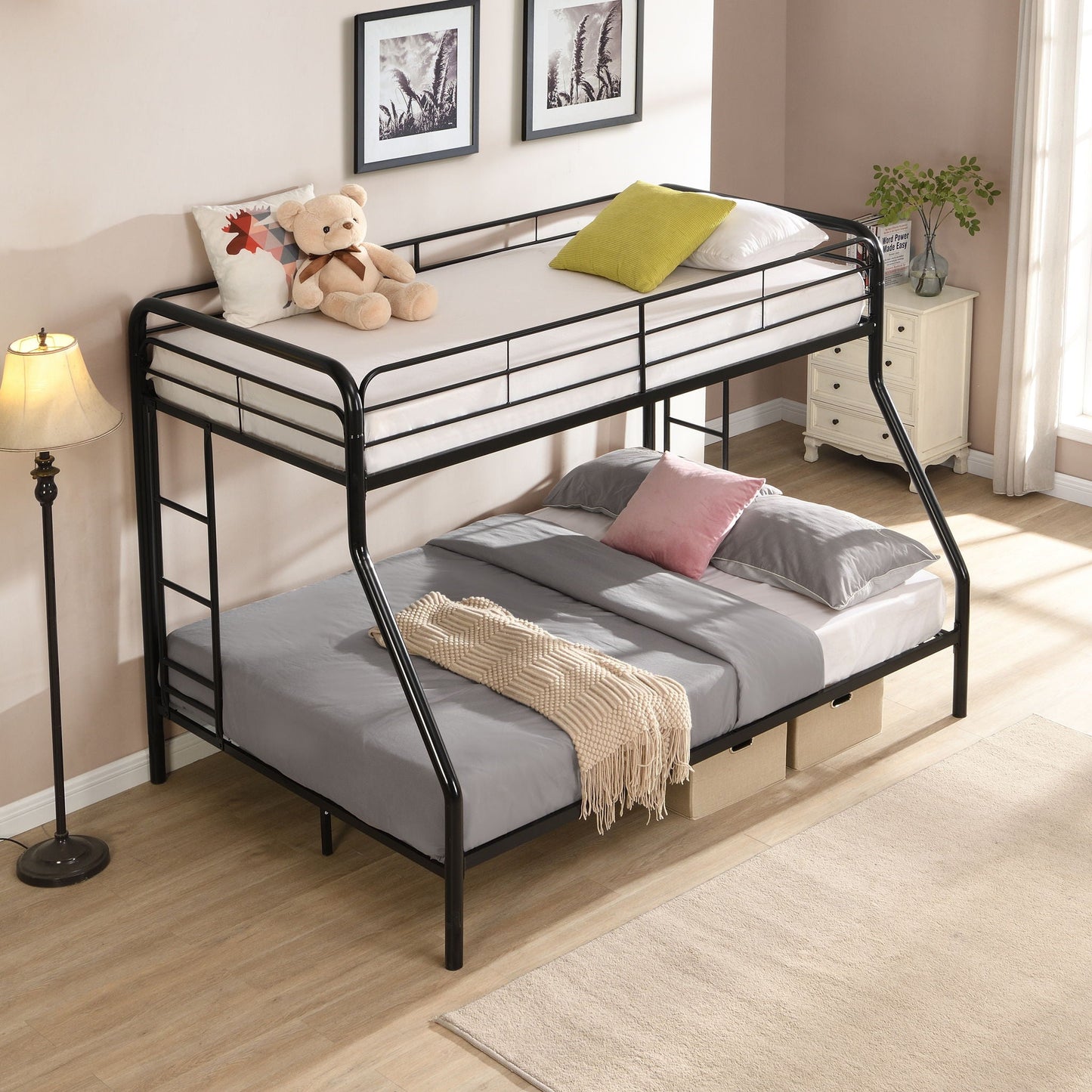 Modern Metal Twin Over Full Bunk Bed and Trundle