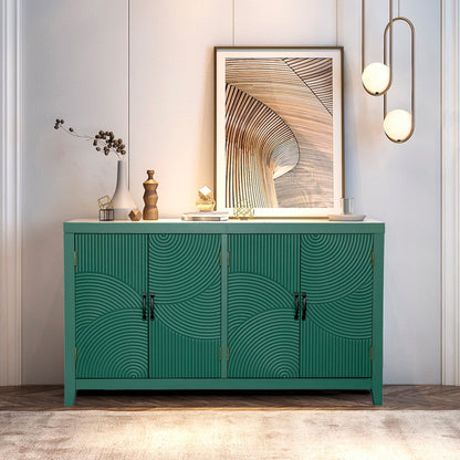 59in green accent cabinet with 4 doors, mid-century modern teal buffet with circular pattern on Tampa Home & Garden Store