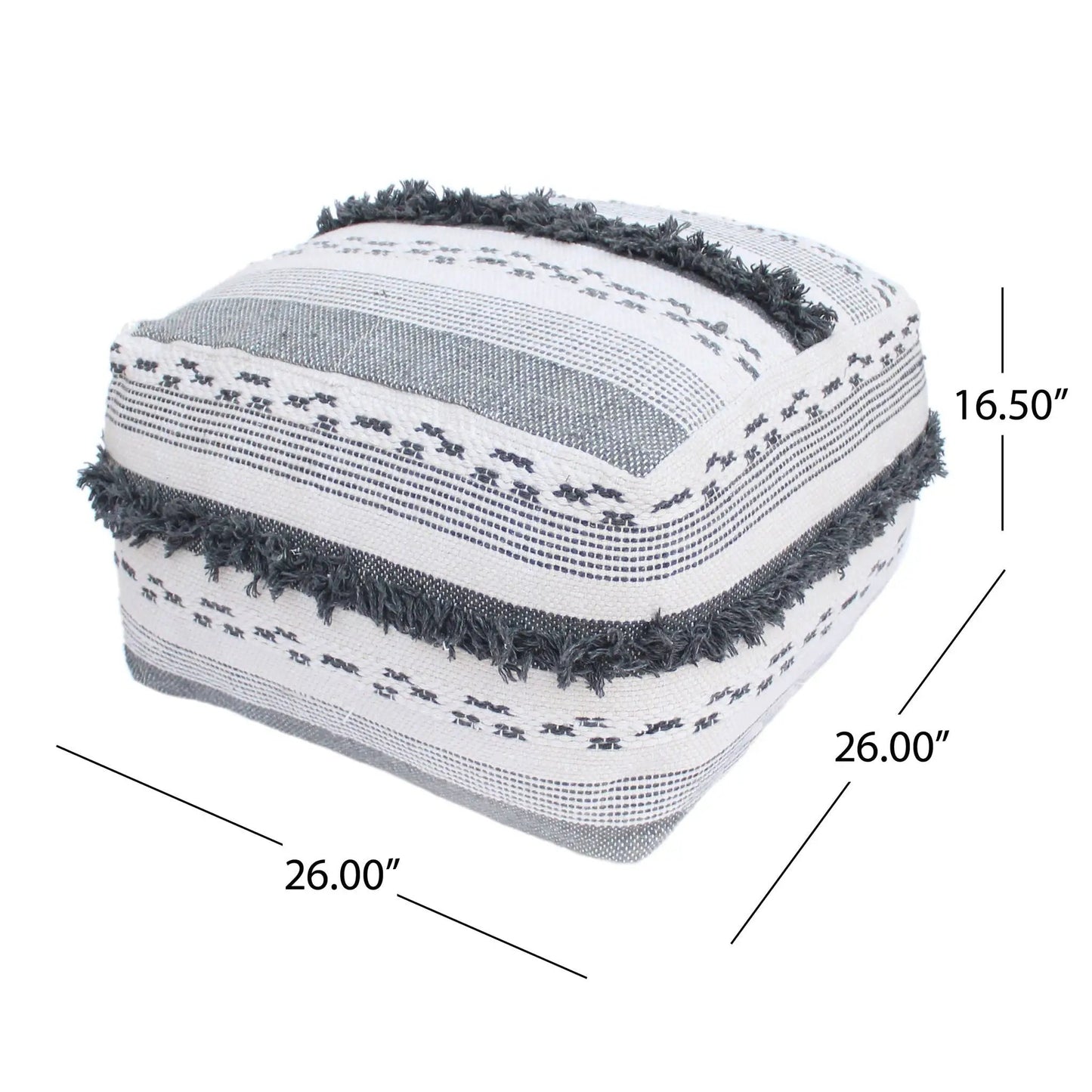 Karim Faux Yarn Pouf Large Ivory Gray Living Room