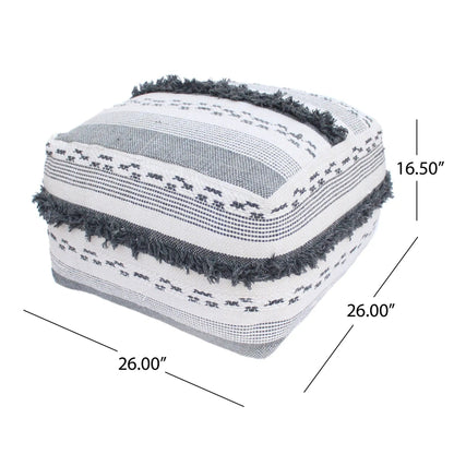 Karim Faux Yarn Pouf Large Ivory Gray Living Room