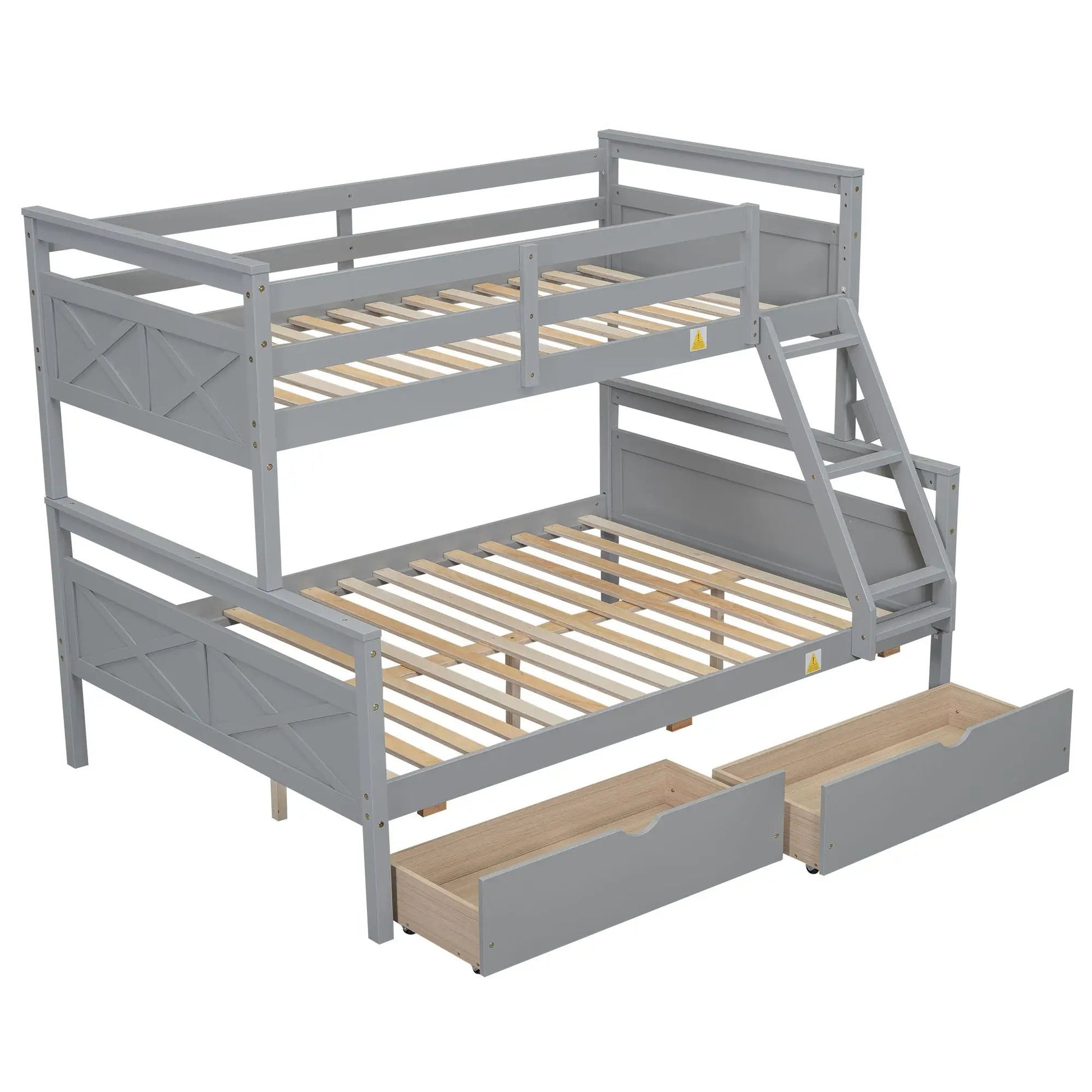 Bunk Bed With Ladder And Safety Guardrail, gray frame, slatted beds, built-in storage drawers on Tampa Home & Garden Store