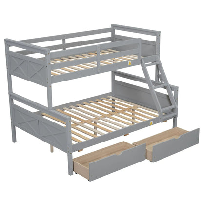 Bunk Bed With Ladder And Safety Guardrail, gray frame, slatted beds, built-in storage drawers on Tampa Home & Garden Store
