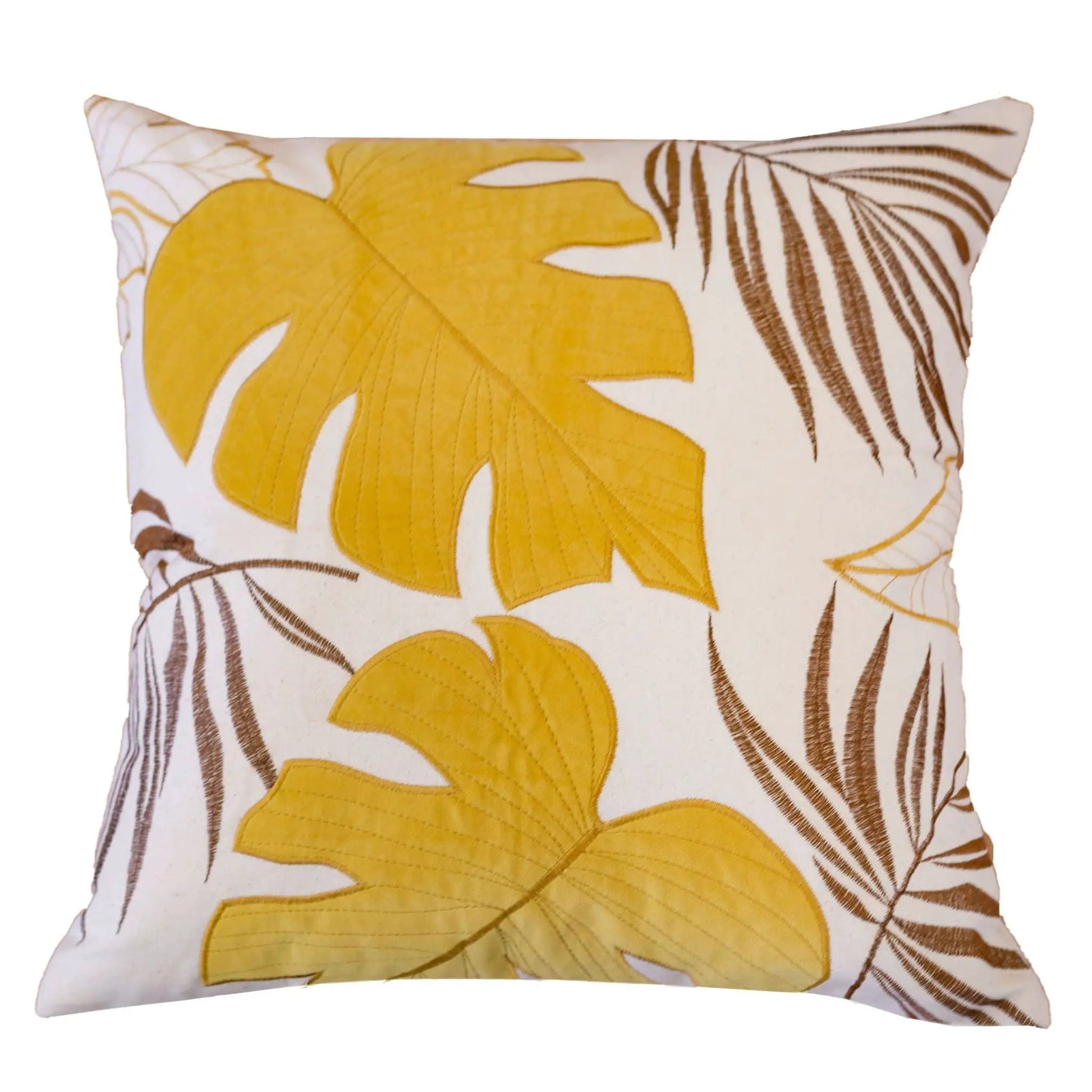 Autumn Vibes Leaf Accent Pillow by Unique Piece Furniture with yellow leaf print on cream on Tampa Home & Garden Store
