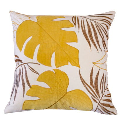 Autumn Vibes Leaf Accent Pillow by Unique Piece Furniture with yellow leaf print on cream on Tampa Home & Garden Store
