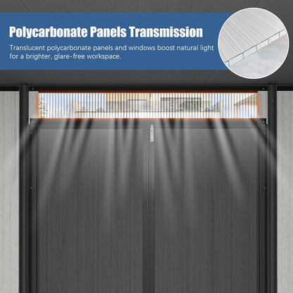 6x11FT outdoor resin storage shed HouseOfZazla dark gray double doors with center lock on Tampa Home & Garden Store
