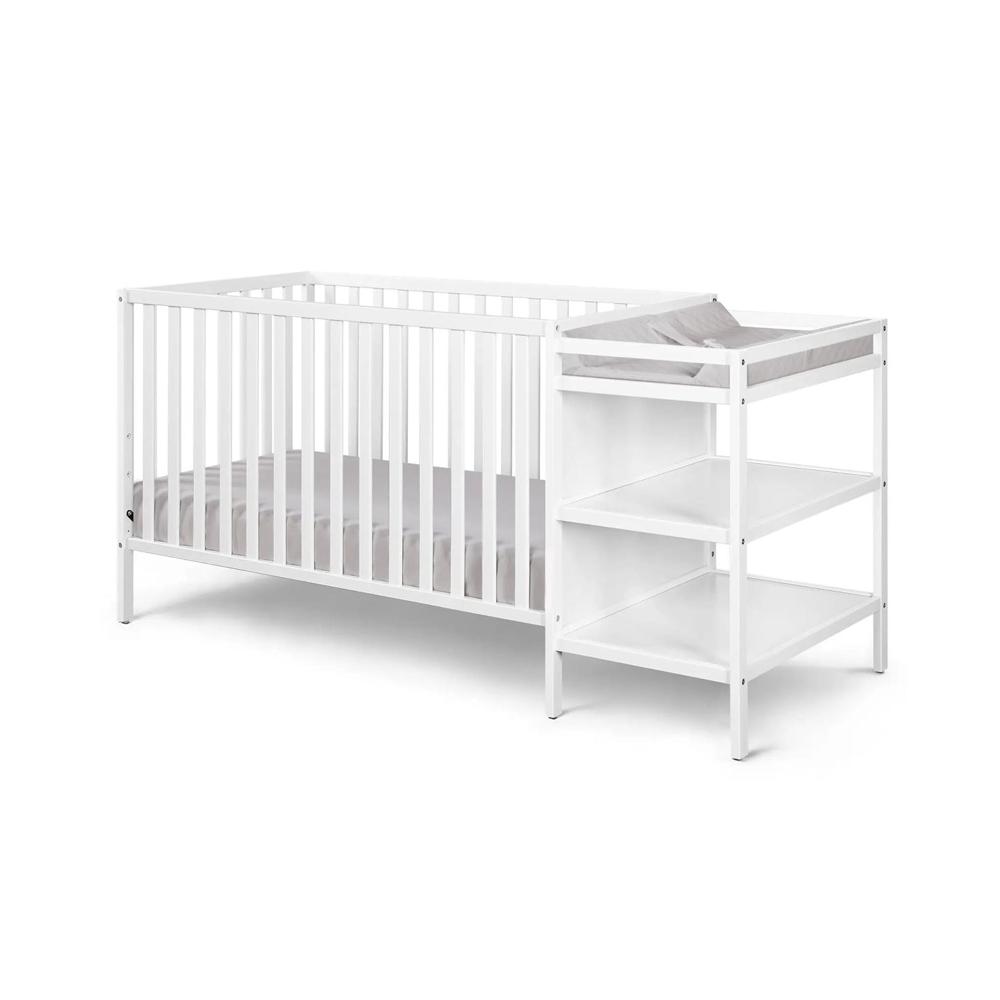 Palmer 3-in-1 Convertible Crib/Changer Combo by Unique Piece Furniture, white finish with slats on Tampa Home & Garden Store