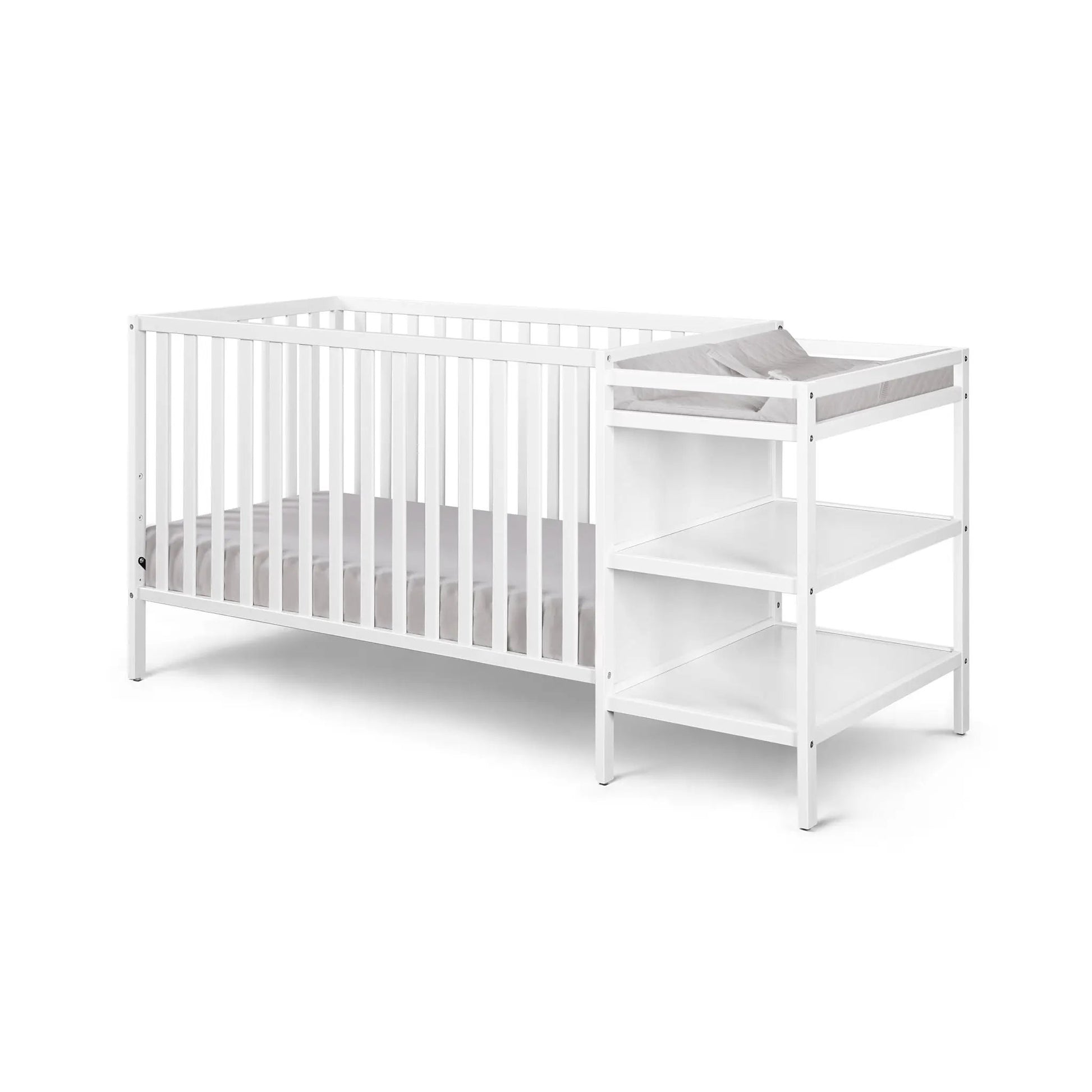 Palmer 3-in-1 Convertible Crib/Changer Combo by Unique Piece Furniture, white finish with slats on Tampa Home & Garden Store