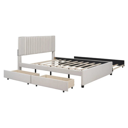 Upholstered Platform Bed With Drawers Headboard