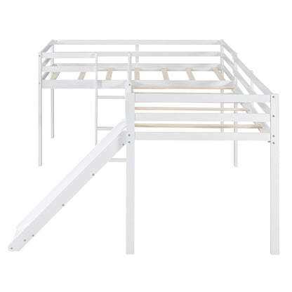 White L-shaped loft bed with ladder and slide by HouseOfZazla, wooden slat bed base on Tampa Home & Garden Store